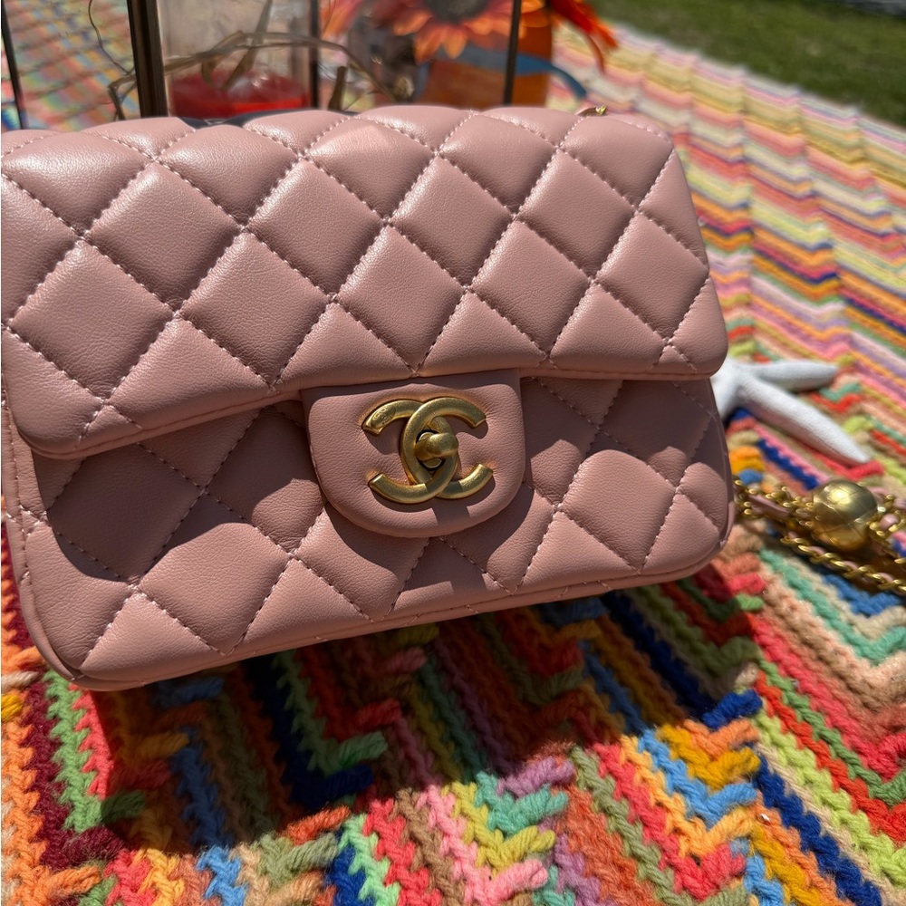 Quilted Mini Flap Bag in Light Pink
